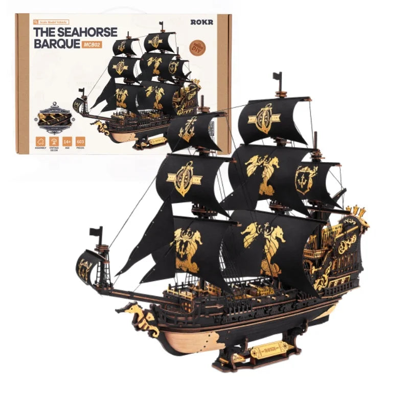3D Puzzle Wooden Seahouse Barque Model kits