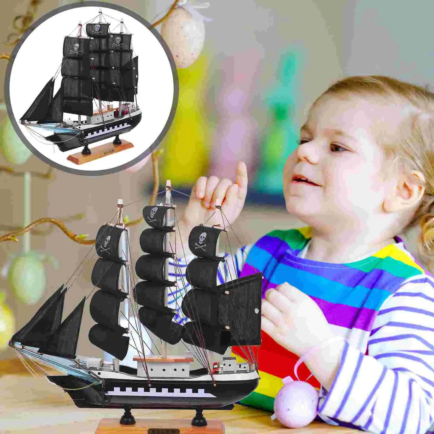 33cm Wooden Pirate Ship Model Pirate Ship Model Sailboat Statue Home Decor Figurines Miniatures Car Office Bedroom Table Gift