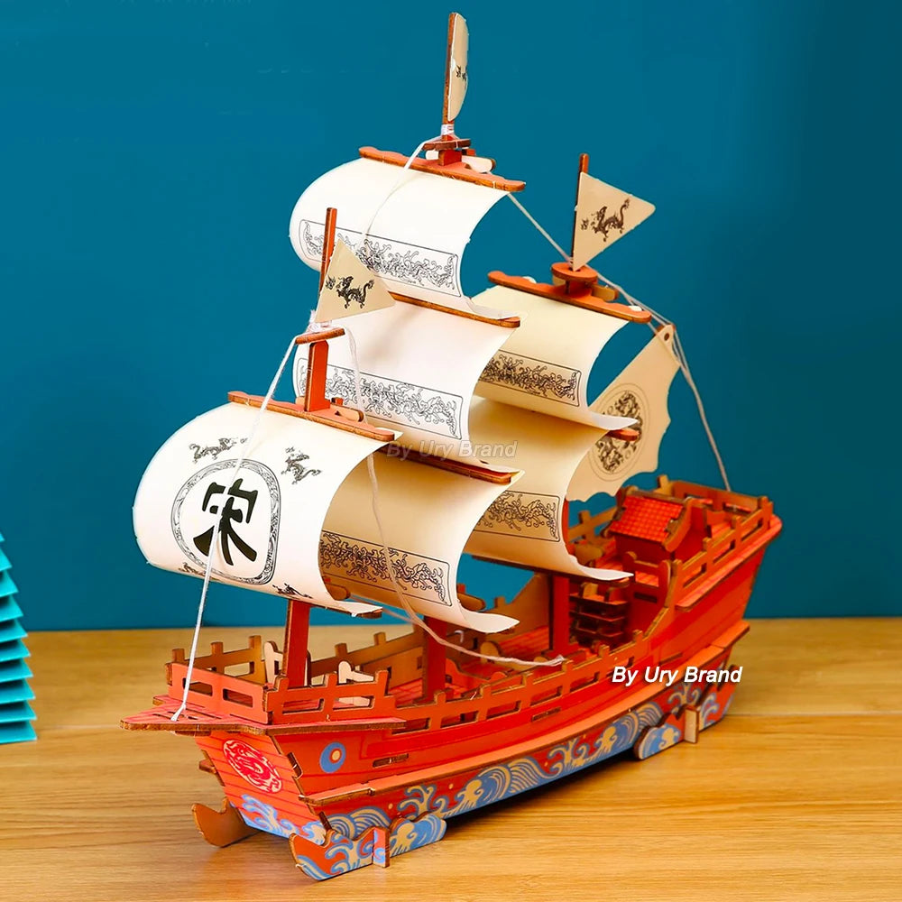 3D Wooden Puzzle Vintage Sailing Boat Sailboat Pirate Ship Model Royal Queen Kit DIY Decoration Toys for Adult Kids