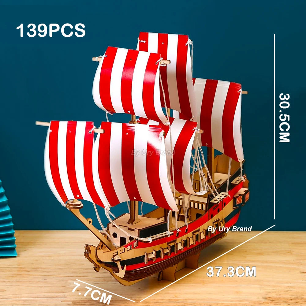 3D Wooden Puzzle Vintage Sailing Boat Sailboat Pirate Ship Model Royal Queen Kit DIY Decoration Toys for Adult Kids