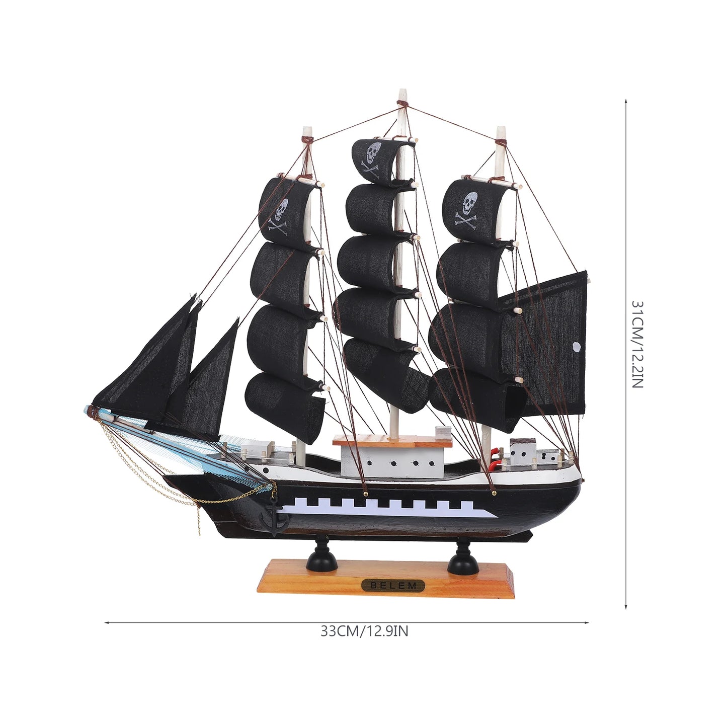 33cm Wooden Pirate Ship Model Pirate Ship Model Sailboat Statue Home Decor Figurines Miniatures Car Office Bedroom Table Gift