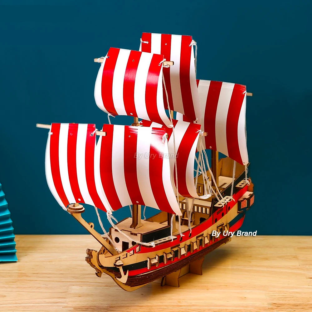 3D Wooden Puzzle Vintage Sailing Boat Sailboat Pirate Ship Model Royal Queen Kit DIY Decoration Toys for Adult Kids