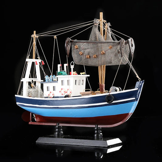 Handmade Wood Fishing Boat Model Nautical Wooden Trawler Ship Miniature Craft Ornament Furnishing Home Decoration Souvenir Gift