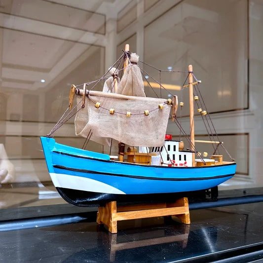 Fishing Boat Solid Wood Sailboat Model Large Decoration Smooth Sailing Craft Boat Souvenir