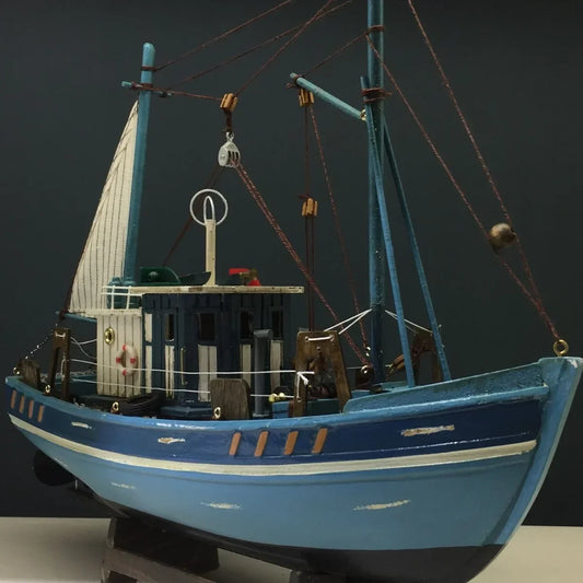 Exquisite Wooden Fishing Miniature Wood Fishing Boat Scale Model Marine Decor Gift Craft Ornament Accessories Furnishing